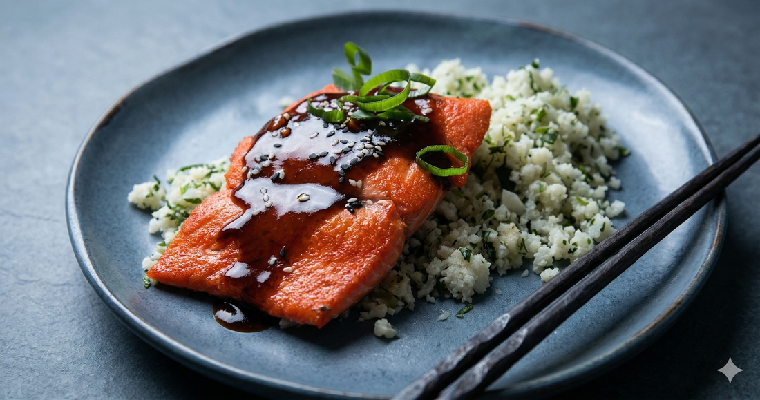 Low-Carb Teriyaki Glazed Salmon with Cauliflower Rice